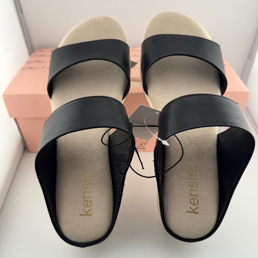 Kensie Endy Comfort Sandals Women 8 Black NIB Platform Wedge Slide KS261620 - Picture 3 of 7